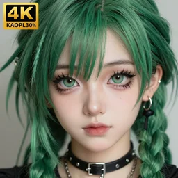close up of kawaii goth guy with green dreads, anime, detailed anime, hyper realistic anime, realistic anime, manga anime, chibi anime, detailed, highly detailed, hd, 4 k, sharp, clear, high res, high quality, cinematic, 2 point studio lighting,