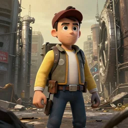 a vault boy in postapocalypse city, 1 9 5 0 propaganda style, ultra detailed, arstation, fallout