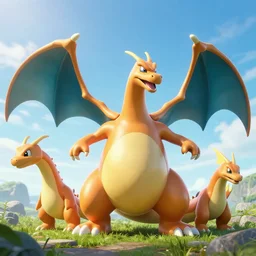 3 d octane render of charizard in monster hunter world, nature photograpy, highly detailed