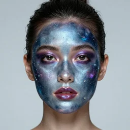 oilslick face portrait with cosmic skin