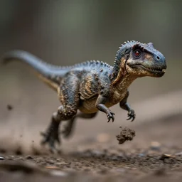 macro photo by national geographic of a tiny muddy dinosaur running, dirty lens, fast shutter speed, motion blur, tiny gaussian blur, insanely detailed, insanely intricate, depth of field, low contrast, wide aperture, action photography