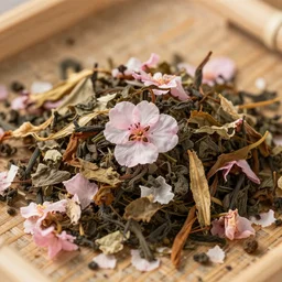 photo of dried sakura tea, beautiful, cinematic, recipe, high detail,