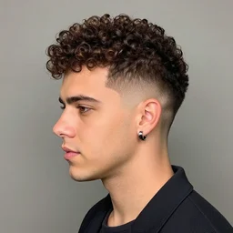 ! dream rick astley perm wavy curly fade haircut with earings lipbite