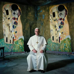 a pope in an haunted liminal abandoned room, film still by edward hopper, by Pontormo, by klimt, pre-raphaelite. art noveau, art noveau, highly detailed, strong lights, liminal, eerie, Bright pastel colors