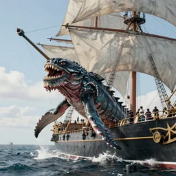 a kraken killed by a harpoon on board of a sailingship, unreal engine, octane render, style of midjourney
