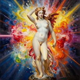 timelapse in the style of birth of venus painting, acrylic painting, highly detailed, explosion of color, sharp focus, unrealistic