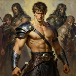 warrior, attractive male, character design, painting by j. c. leyendecker, katsuya terada, frank frazetta, tom of finland, trending on artstation