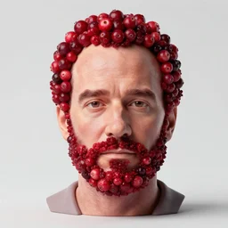 portrait of bryan cranston's face made of cranberries, red berry skin, cranberry statue, studio light, bloom, detailed face, magazine, press, photo, steve mccurry, david lazar, canon, nikon, focus