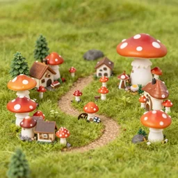 tiny mushroom town with mushroom houses
