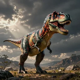 a dinosaur with the head of jeff goldblum