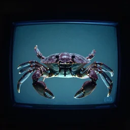 robot crab underwater, in 2 0 1 2, bathed in the the glow of a crt television, royalcore, low - light photograph, photography by tyler mitchell