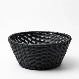 matte black woven basket, studio product photography, isolated on a pure white background, centered, entire object in frame, sharp focus, soft studio lighting