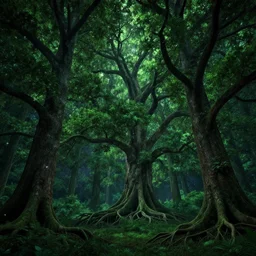 big trees with big branches in the stars and roots in the underworld, matte landscape, vast, epic, starry, lush, greenery, cinematic color scheme, by greg rutkowski, artstation, 4 k wallpaper, uhd quality, unreal engine, glossy paper quality