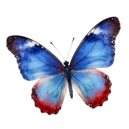 butterfly, blue and red, digital watercolor, beautiful airy painting