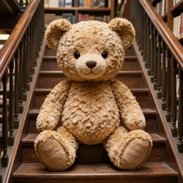 michael mcintyre as a teddy bear on staircase at livraria lello, real life skin, intricate, highly detailed, artstation, concept art, smooth, sharp focus, art by artgerm and greg rutkowski