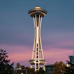 a beautiful and immaculate balanced vaporwave ombre scene depicting outrun and the space needle