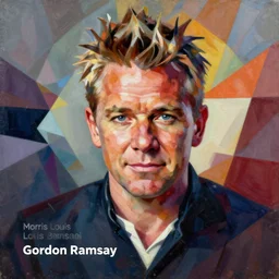 a portrait of gordon ramsay, an ultra - fine detailed painting by morris louis bernstein, behance contest winner, geometric abstract art, dynamic composition, chromatic, artwork