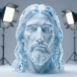 professional photo ice jesus face!!! studio lighting, very detailed, unreal engine, canon photo!!!!, professional lighting, good composition, rule of thirds, winning award photo, real, ice jesus face