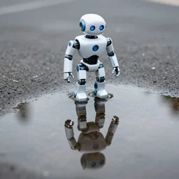 reflection of a robot in a puddle