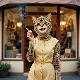 standing portrait of ecstatic dojacat looking into the camera standing smoking a cigarette, summer, warm street lights store front, 1 9 6 0 s technicolor, intricate, moody, personal, highly detailed, short focus depth, donato giancola, joseph christian leyendecker, frank frazetta, alex horley, ralph horsley, michael whelan, 2 0 0 mm focal length