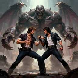 chuck norris Fight with the giants chtulhu, fantasy art