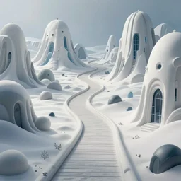 beguiling epic stunning beautiful insanely detailed matte painting of impossible winding path through arctic dream worlds, surreal architecture designed by heironymous bosch, inspired by heironymous bosch's garden of earthly delights, vast surreal interiors, cyril rolando, asher durand, natalie shau, masterpiece, imaginative, whimsical