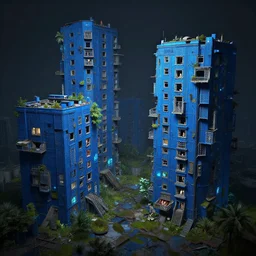 intricate detailed photo environement cyberpunk abandoned blue houses : 4, 4 k rtx hdr volume light concept studio matte painting environement digital illustration style cyberpunk 2 0 7 7 artstation artur tarnowski, mihai muscan, marcin tomalak, marta leydy, marcin stepien, charlotte hughes, zuzanna dabrowa neon bioluminiscence