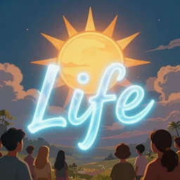 a trippy photo, dearly beloved we are gathered here today to get through this thing called life, electric word, life, it means forever and that's a mighty long time, but i'm here to tell you there's something else, the afterworld, a world of never ending happiness, you can always see the sun, day or night, artstation, smooth