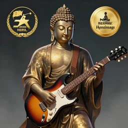 Buddha playing electric guitar, digital art, artstation, award winning