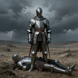 portrait of a knight, fallen prince, barren wastes, stormy, art by greg rutkowski