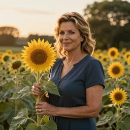 Sarah Palin holding a sunflower in a garden, golden hour, artstation, by J. C. Leyendecker and Peter Paul Rubens