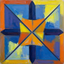painting of symmetrial geometric shapes with large bold paintstrokes