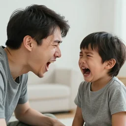 photo of a guy screaming at a kid crying, 4k