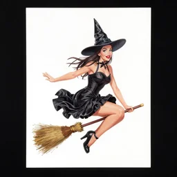 pinup of a witch riding a broomstick, by Jeff Simpson and Simon Bisley