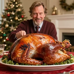 William H Macy carving a turkey at christmas