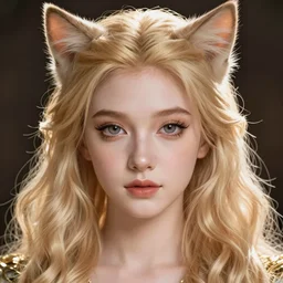 centered detailed portrait of a extremely beautiful young cat princess and elves hybrid, symmetrical, long wavy blonde hair, sharp focus on the eyes, final fantasy, details, intricate, octane render, smooth face, illustration, hyperrealistic, by wlop and dmitry prozorov, artgerm, artstation,