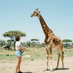 film still of a giraffe asking you to play