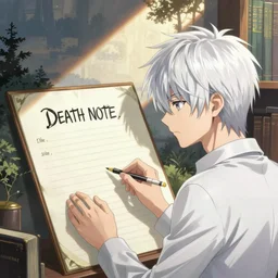 Light Yagami finds the death note, painting by Thomas Kinkade