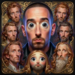 anthropomorphic highly detailed group portrait of funny neon giant cute eyes eminem, intricate, elegant, highly detailed, digital painting, artstation, concept art, smooth, sharp focus, illustration, art by artgerm, bob eggleton, michael whelan, stephen hickman, richard corben, wayne barlowe, trending on artstation and greg rutkowski and alphonse mucha, 8 k