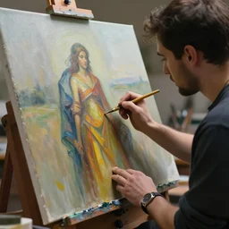 an high resolution photo of a ai making a masterpiece paiting, hyper detailed, photography, realistic art, 8 k, unreal engine, cinematic