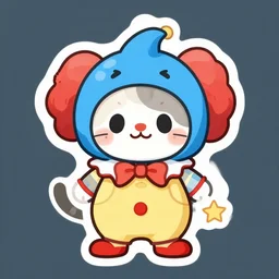 a cat wearing clown costume. sticker. cartoon