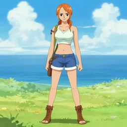 a full-body portrait of emma watson as nami from one piece