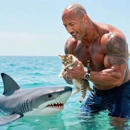 dwayne johnson saving a kitten from a shark