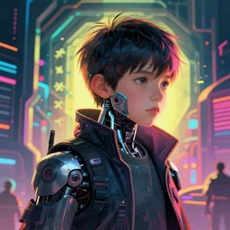 cyberpunk vid kid as the leader of a futuristic communist society, cybernetics, sharp lines, digital, artstation, colored in