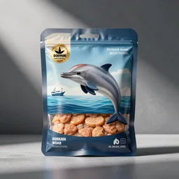 a package of dolphin food, product photo,