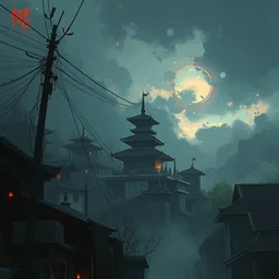 digital art of a goth, emo, crustpunk inspired thimpu, bhutan, by greg rutkowski. trending on artstation, high quality artwork, cyberpunk style.