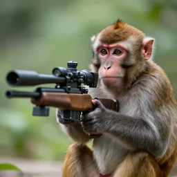 a photo of a monkey holding a sniper rifle, photography, 3 5 mm