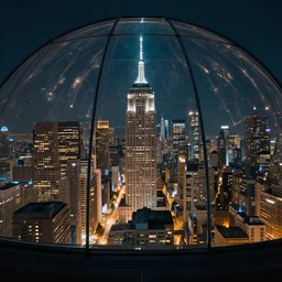 City inside of a dome, realistic, glow, night,