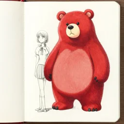 sketchbook page red bear and girl manga, magnificent, full body shot, details, sharp focus, elegant, highly detailed, illustration, by jordan grimmer and greg rutkowski, intricate, beautiful, trending artstation, pixiv, digital art