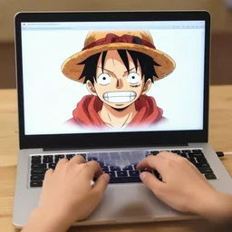 luffy working in his laptop top